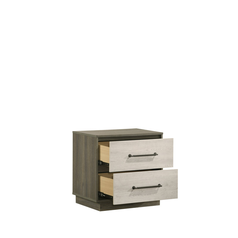 Table de chevet moderne 2 en beige - Mobilier de chambre spacieux beige et brun avec 2 tiroirs en bois
