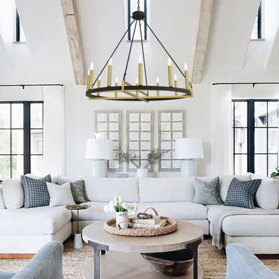12-Lights Candle Style Wagon Wheel Chandelier