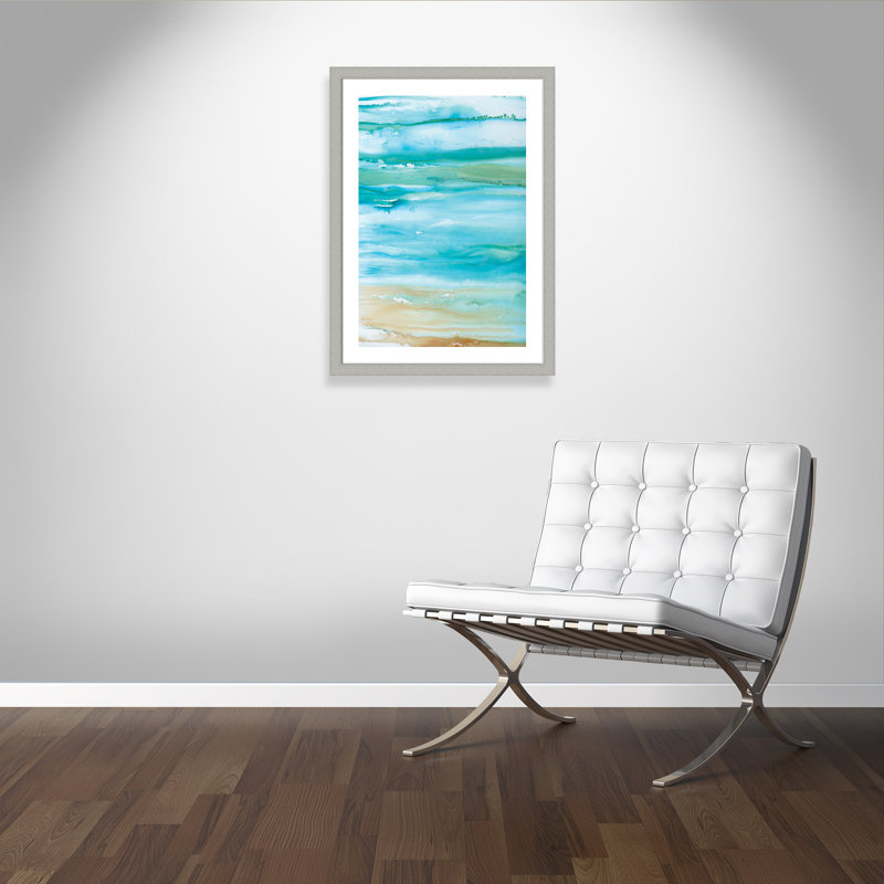 Coastal Abstract II - peinture encadrée, Encadrement argent brossé, H 37 po x l 27 po x P 1,25 po