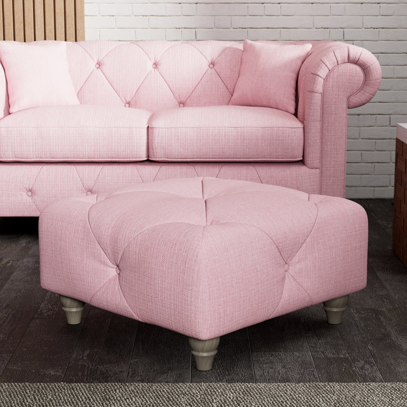 Ellrich 65cm Wide Tufted Rectangle No Pattern Footstool Ottoman, Pink, Washed Oak