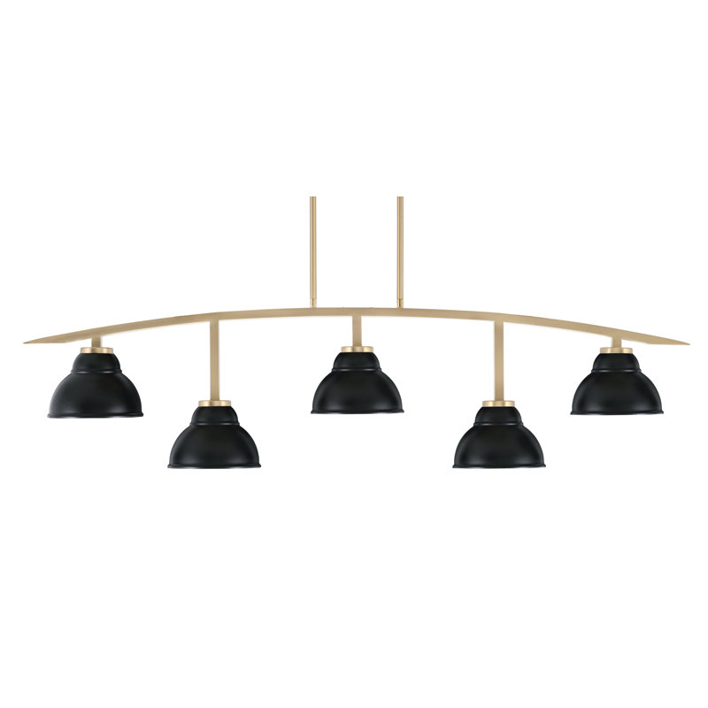 Kurve 5 Light Bar Shown In New Age Brass Finish With 7" Double Bubble Metal Shades, Black