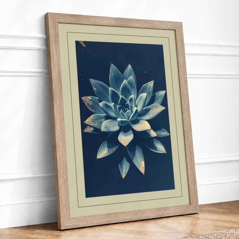 Lotus in Starlight Botanical - Framed Print, A2 - 59.4 x 42.0 cm, Oak
