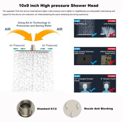 Pomme de douche à filtre entièrement métallique de qualité supérieure de 12 pouces avec douche à main à haute pression, bras d'extension réglable de 12 po, filtre de douche à 20 étages et tuyau de 71 po