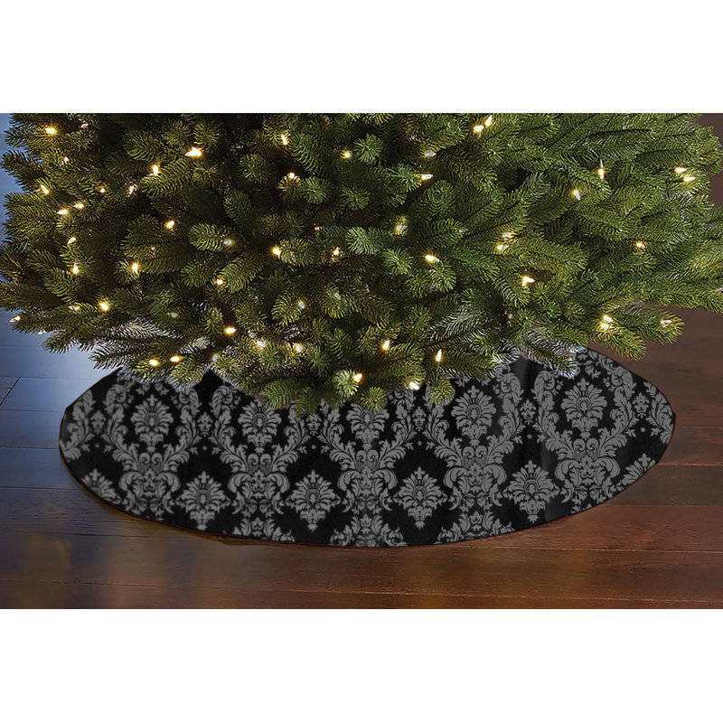 Jupe d'arbre de Noël damassé, Gris / noir