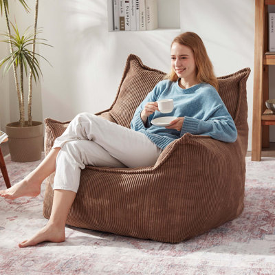 Modern Compression 39"W Oversized Corduroy Bean Bag Chair Filled with Memory Sponge