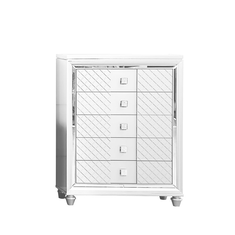 Commode 5 tiroirs Mian, Blanc