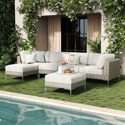  6-piece Wicker Rattan Patio Furniture Set, Deep Seating Outdoor Modular Sectional Sofa Conversation Set With Thick Cushions For Lawn, Garden