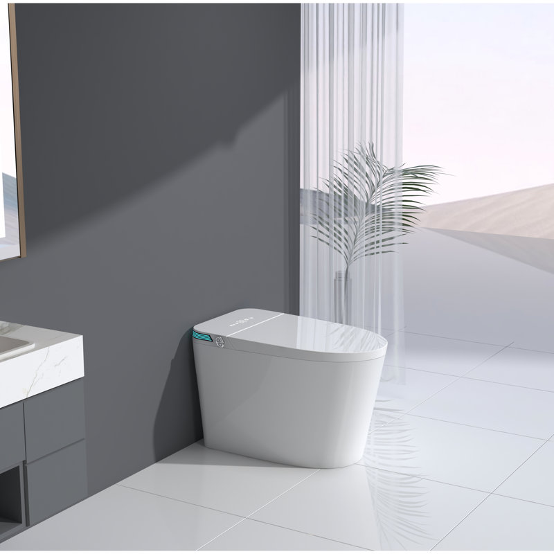 Toilette intelligente avec chasse d'eau à jet, siège de bidet chauffant - lavage à pulsation de luxe blanc, chasse d'eau automatique