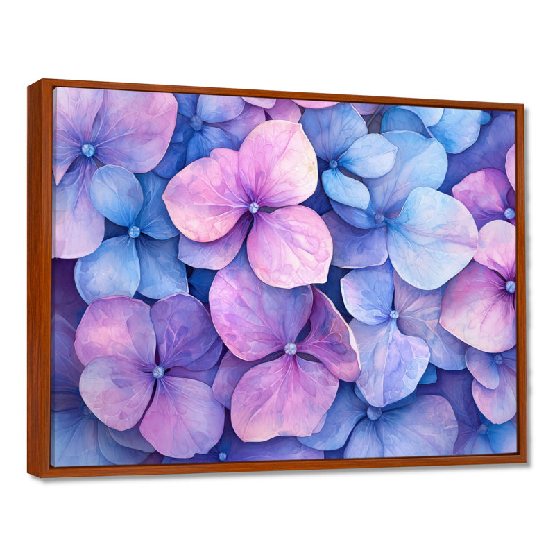 Ifra, hortensia à l'aquarelle, encre mauve IV - hydrangées, art mural, Brun, H 16 po x l 32 po, Floater Framed