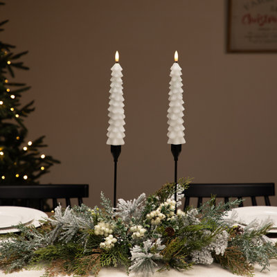 Bougies d'arbre de Noël effilochées à DEL en forme de cire sans flamme DEL - 9,75 po - blanc - ensemble de 2