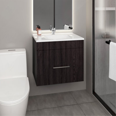 Meuble-lavabo à une porte, deux tiroirs et tablette ouverte, quincaillerie incluse, noir