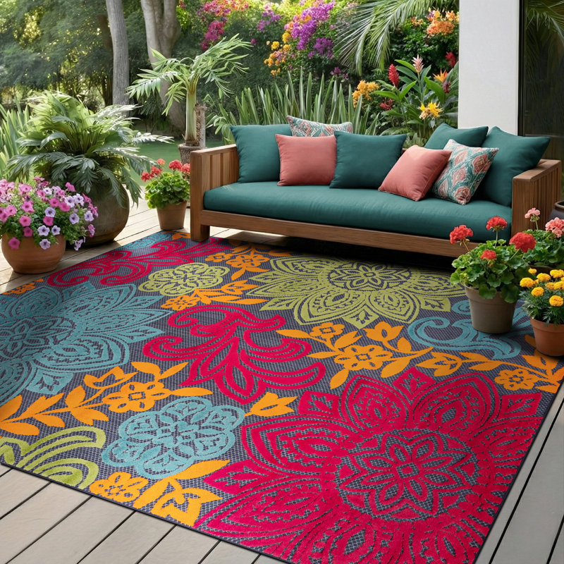 Omalley Modern Floral Navy Polypropylene Rectangle Area Rug, 7'11'' x 10'3'', 8x10 - ( 7'11'' x 10'3'' )