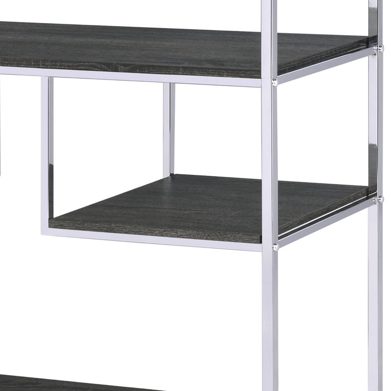 Rustic Gray Oak & Chrome Finish Bookshelf