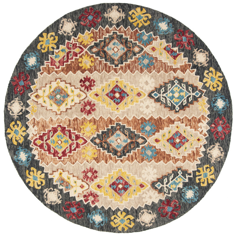Popp Hand Tufted Wool Southwestern Rug, Round 7'