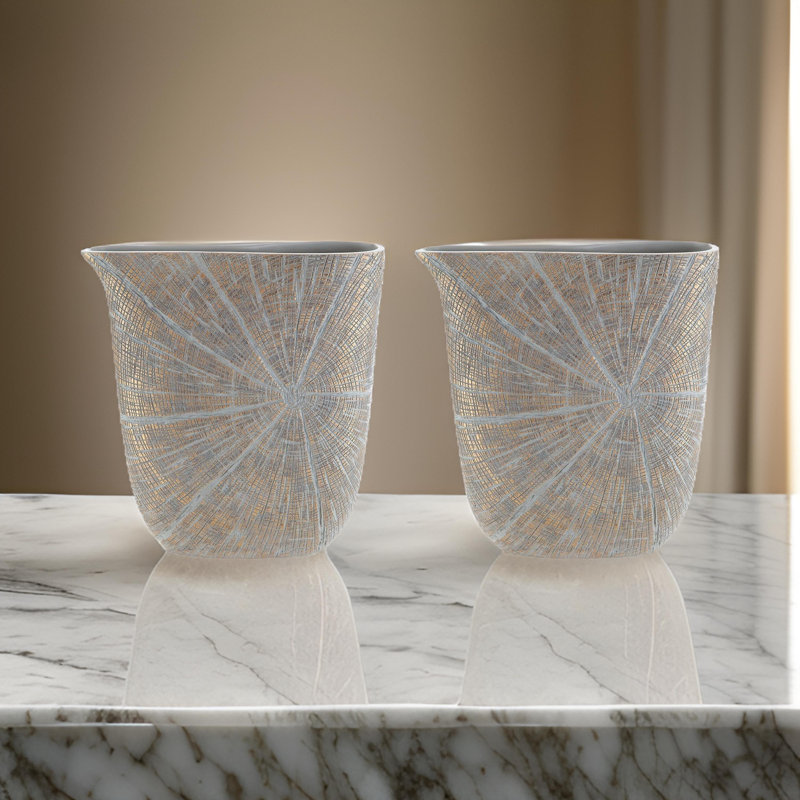 Denver Vase Set Of 2, Starburst Pattern, Antique Gold Polyresin, 14.63" H x 13.75" W x 3.75" D