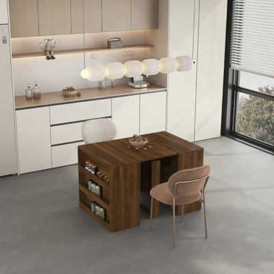 Extendable Foldable Dining Room Table For 1-10 People, Wood Multifunctional Rectangle Expandable Console Kitchen Living Meeting Room Furniture