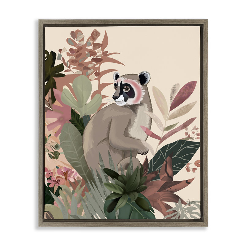 «Lemur & Tropical Plants» par Fab Funky, Cadre flottant noir de jais, H 21 po x l 17 po