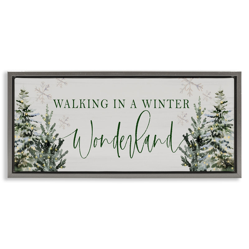 «Winter Wonderland Trees», art mural encadré flottant par Lux + Me Designs, Cadre flottant gris lustré, H 14 po x l 31 po