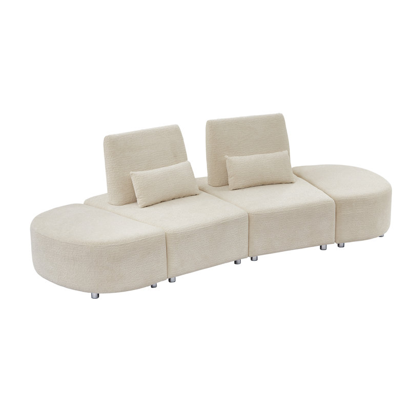 Canapé rembourré avec deux repose-pieds, Beige