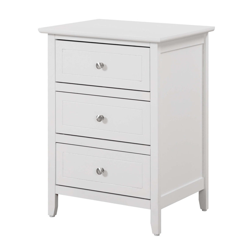 Table de chevet robuste à 3 tiroirs avec placages en bois véritable et fabrication en queue d'aronde durable, parfaite pour les chambres à coucher modernes