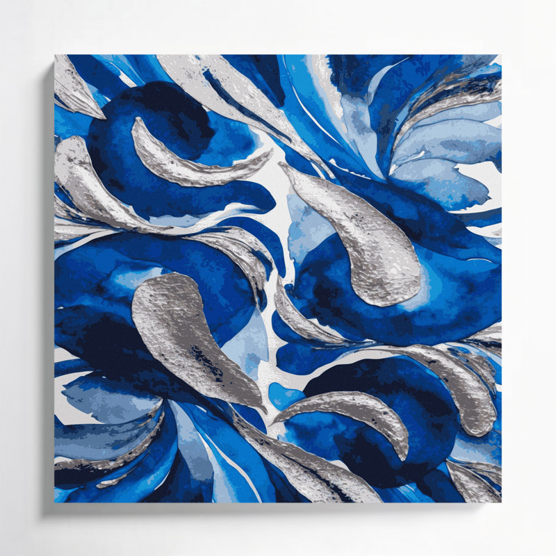 Abstrait aquarelle 13, art mural bleu sur toile, H 12 po x l 12 po