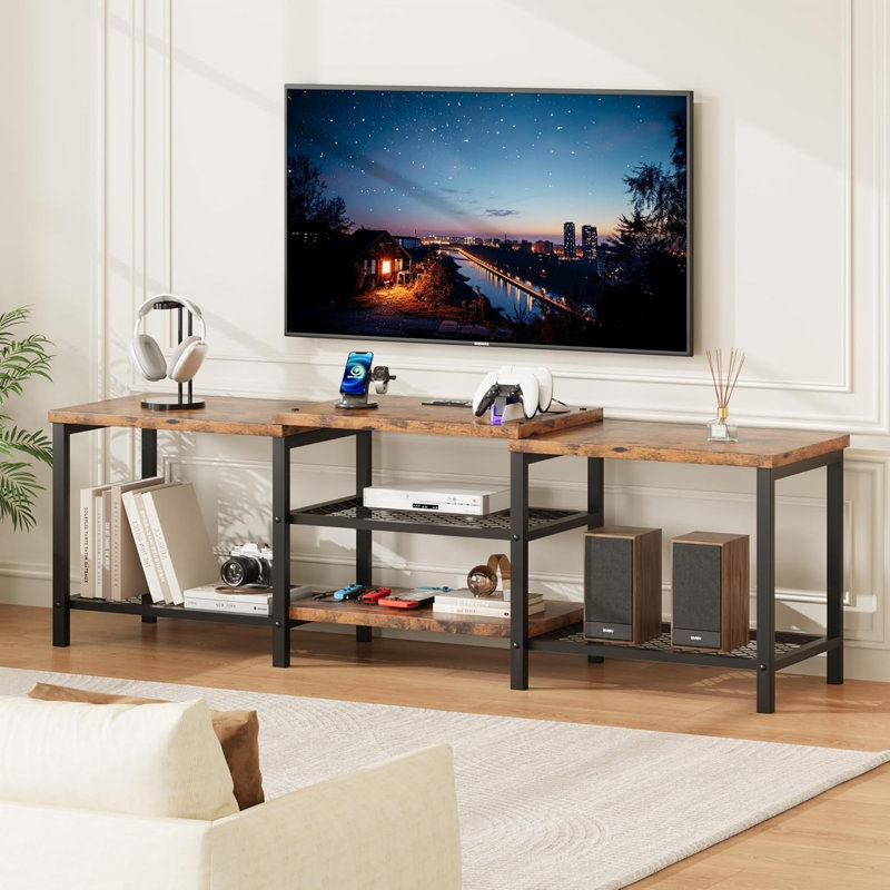 TV Unit for 139-190cm TVs with LED Lights, Charging Station & Storage Shelves