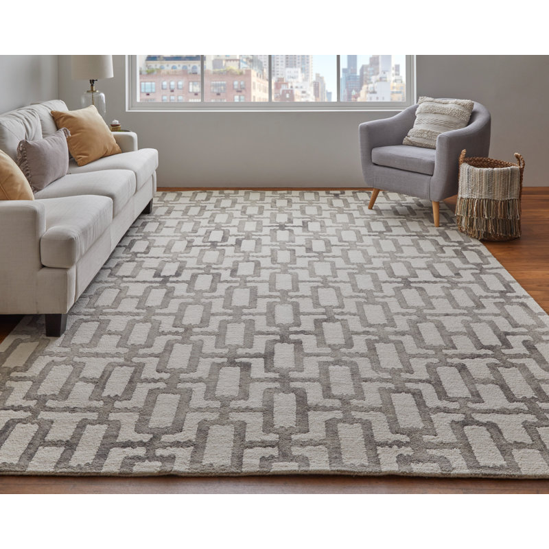 Marengo moderne géométrique, ivoire / taupe, Rectangle de 5 pi x 8 pi