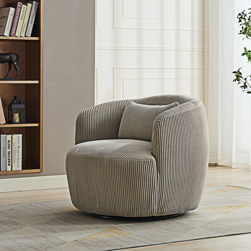 Fauteuil d'appoint rembourré pivotant demi-tonneau avec coussin, Gris clair