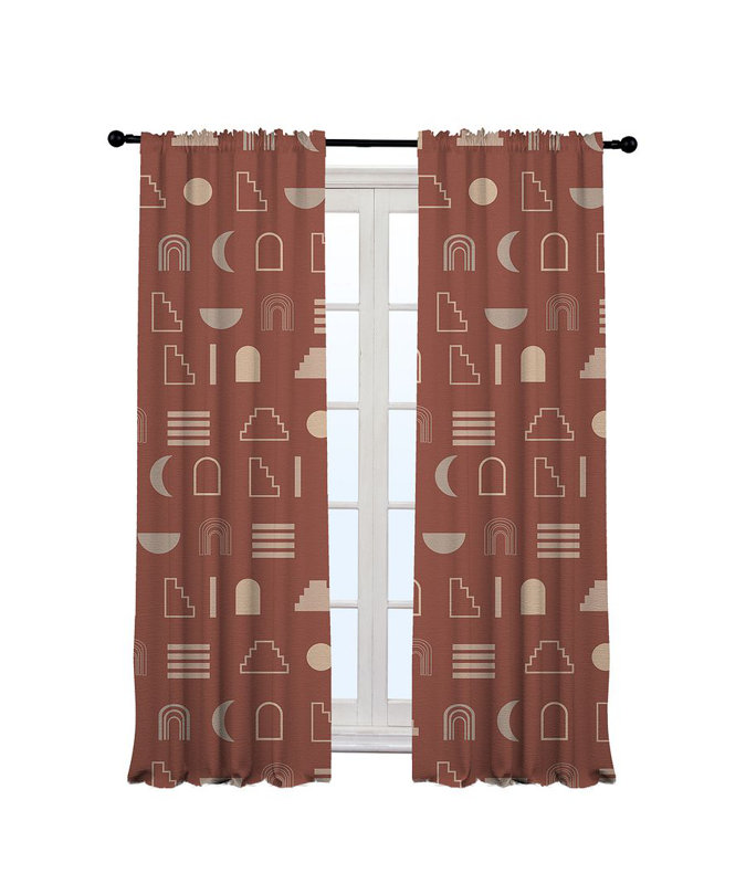 Iota Semi Sheer Curtain Pair, 140cm Width x 350cm Drop, Brick