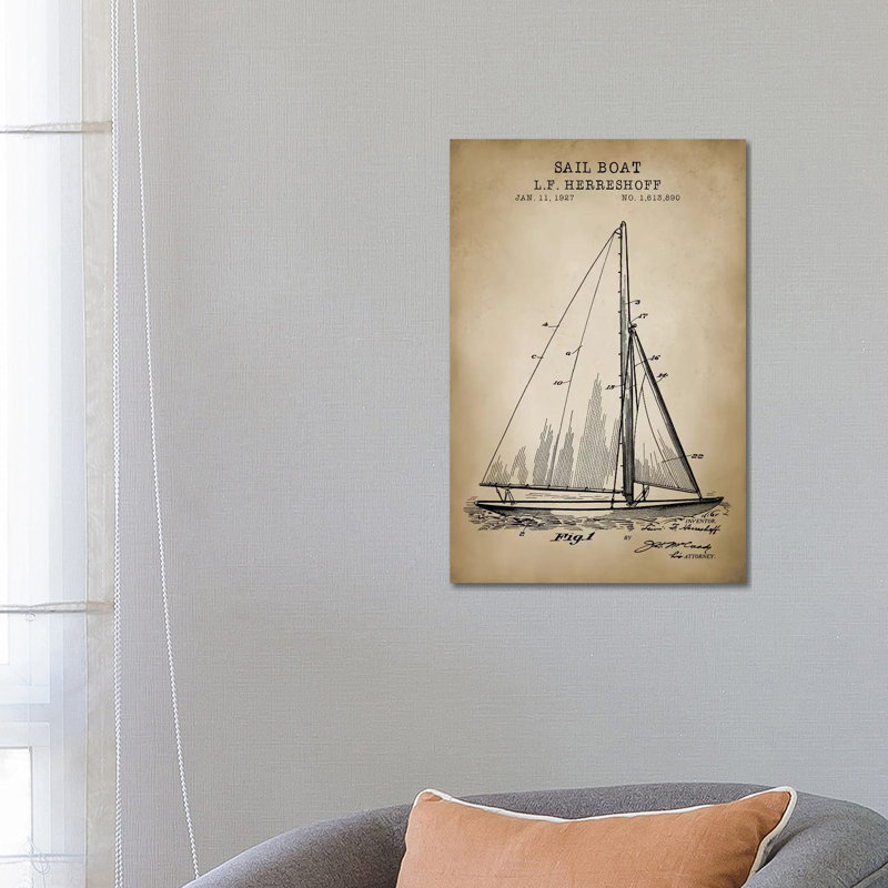 Nautical, Sailboat by PatentPrintStore - Wrapped Canvas Print, 66.04 cm H x 45.72 cm W x 3.175 cm D