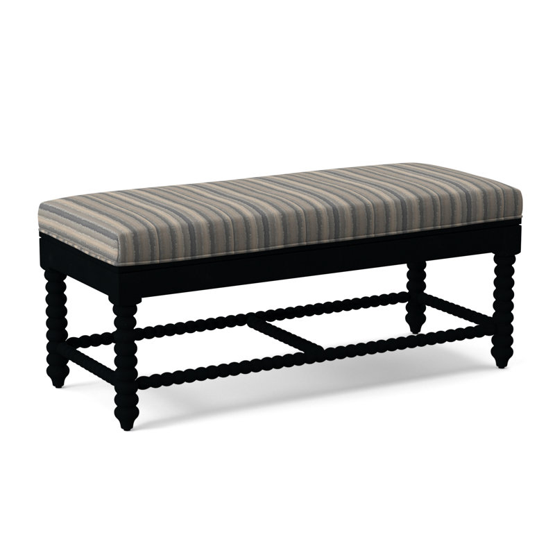 Lind Island Upholstered Bench, Sunbrella Beige Pinstripe; 6205-74, Black Finish
