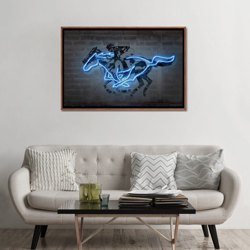 Reproduction d’art, "Mustang" par octave Mielu, H 32 po x l 48 po x 1,5 po, Cadre bois classique, Pas de tapis