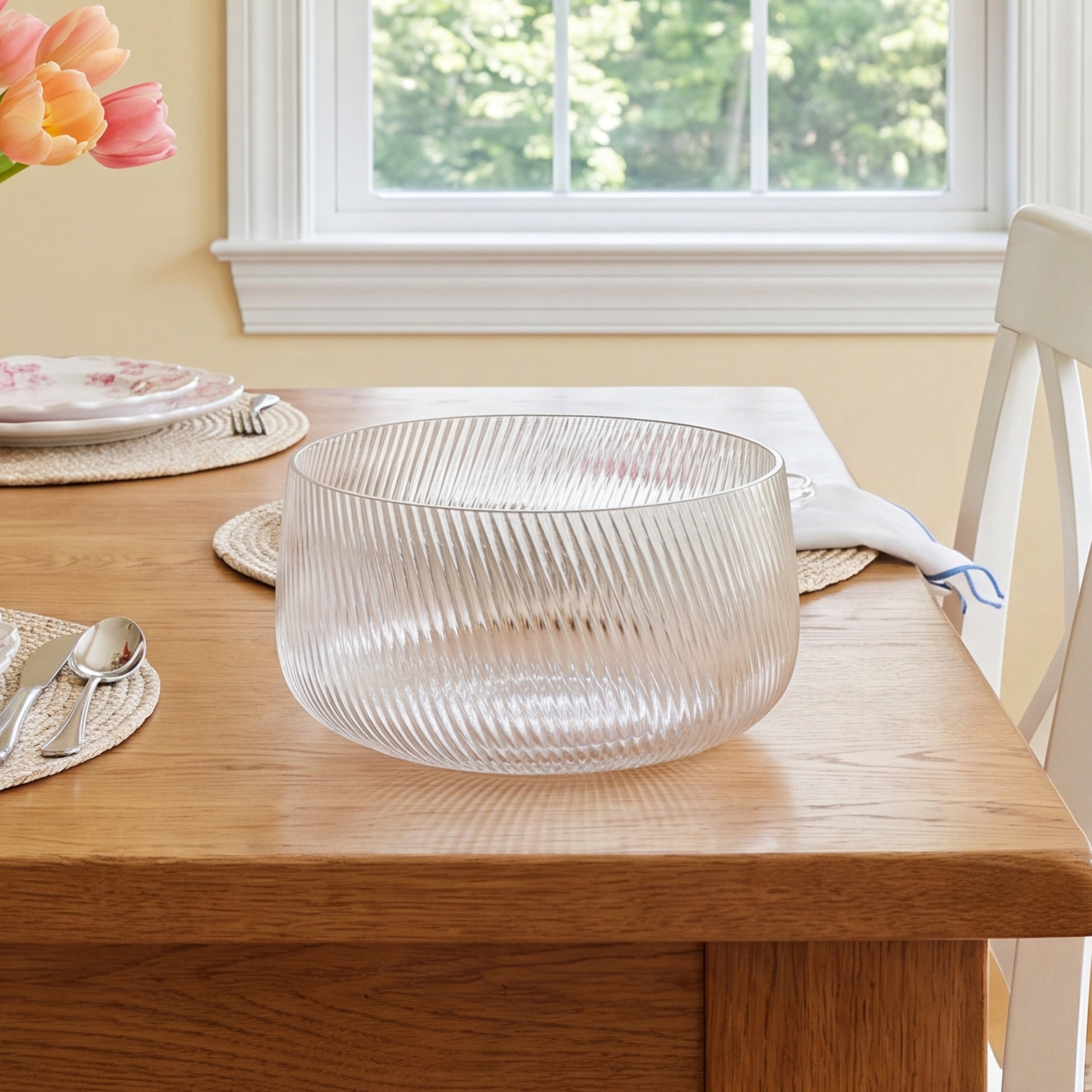 Jinane Rippled Glass Serving Bowl, 4.25" H x 8.5" W