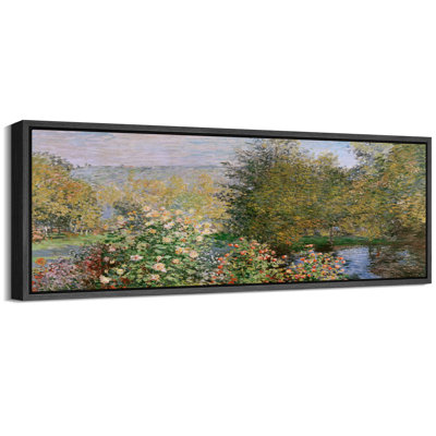 Rustic Countryside " Blooming Riverside Garden Floral Landscape Antique Retro Fine Art Illustrations Colorful "