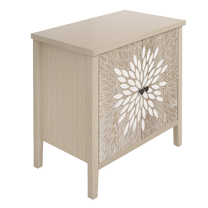 Armoire de rangement sculptée à 2 portes avec tablette réglable, Naturel