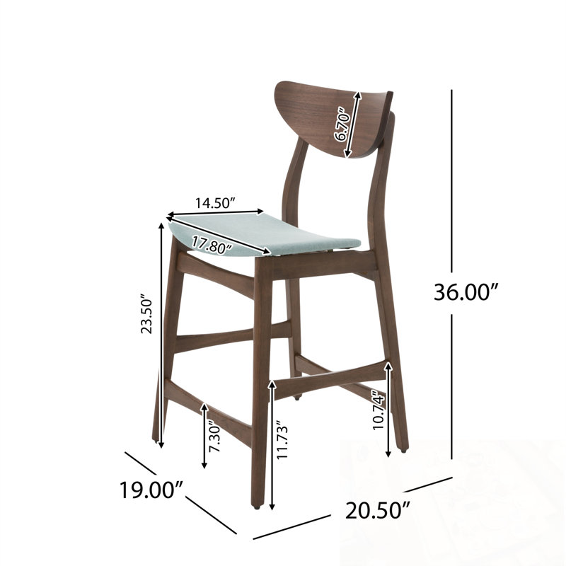 Wood Bar Stools Set Of 2 With Bent Back, Mint, Brown