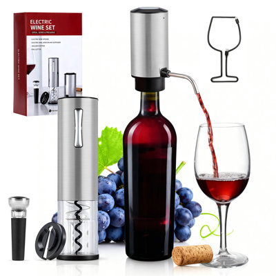 Electric Wine Opener Set with Automatic Corkscrew Aerator and Vacuum Stopper Stainless Steel Rechargeable