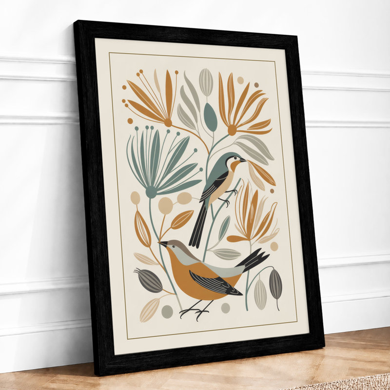 Bird Among Botanicals Botanical - Framed Print, A3 - 42.0 x 29.7 cm, Black