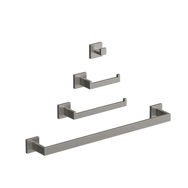 Brushed Nickel 4-Piece Bathroom Hardware Set with Towel Bar