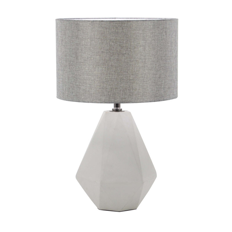Vazquez Cement Stone Geometric Gray Table Lamp with Drum Shade