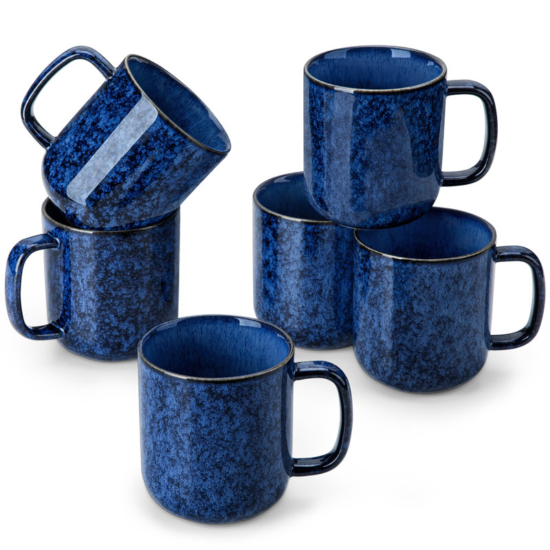 Stoneware Coffee Cup, Blue, Set of 4, 480ml