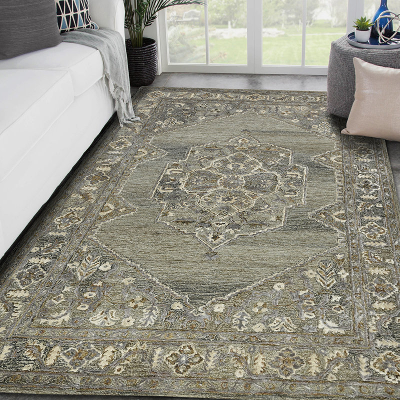 Tapis oriental brun / gris touffeté à la main Shawsheen, Rectangle 9 pi x 13 pi