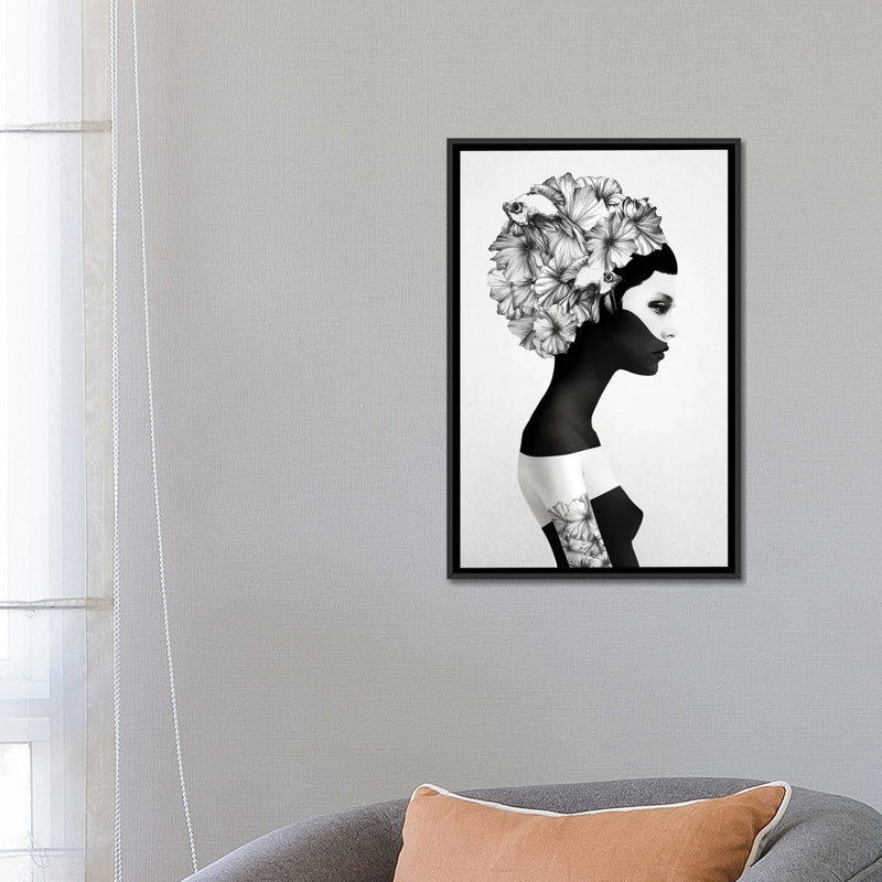 « marianna », impression sur toile tendue, H 26 po x l 18 po x P 1,5 po, Toile avec cadre noir, Pas de tapis