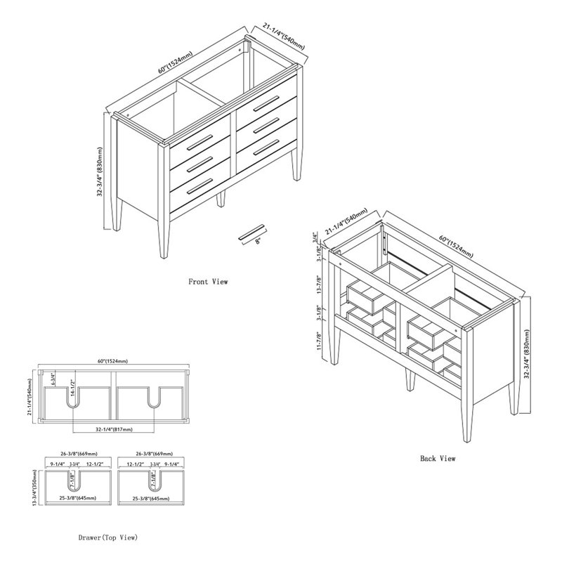Base de meuble-lavabo double 60 po seulement, Noir et or