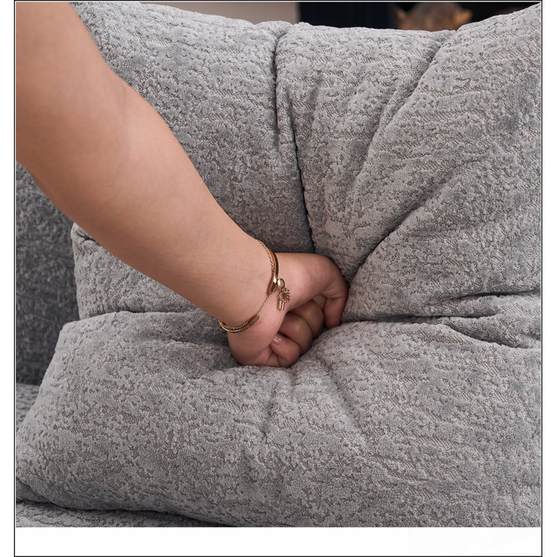 Canapé 4 places en chenille gris clair: 30D, 60 épaisseurs double épaisseur, 4 coussins, canapé-lit modulaire