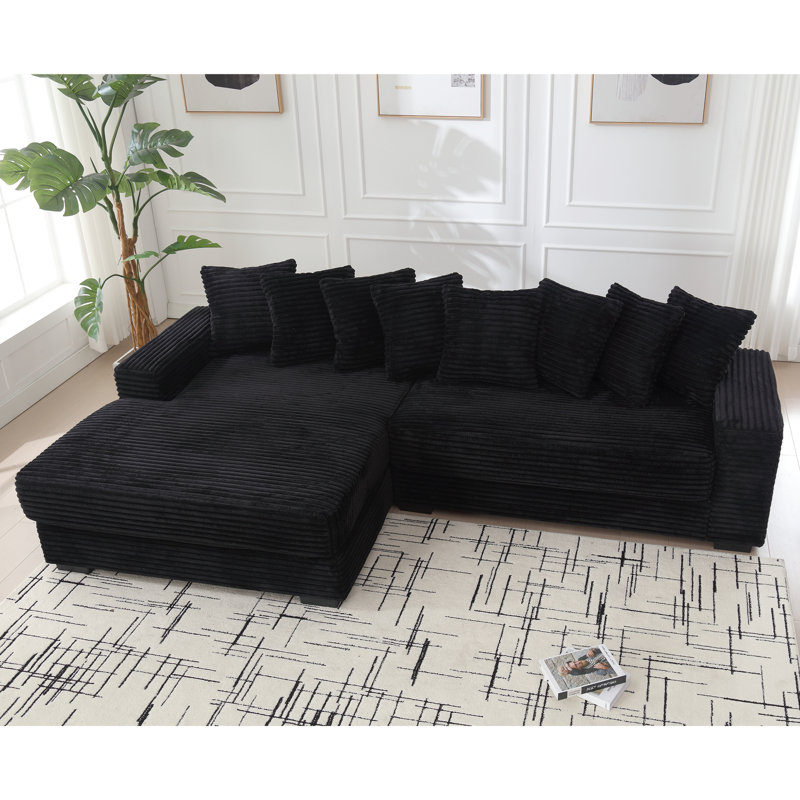 Pettisville 2 - Piece Upholstery Sofa, Black Corduroy, Left Hand Facing