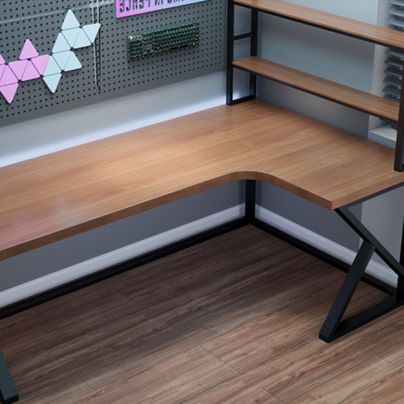Walnut,Black L-Shaped Solid Wood Writing desk, 64.96" H x 62.99" W x 39.37" D, Right Hand Return