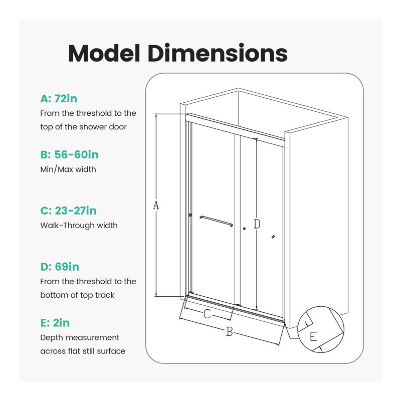 56"-60"W*72" H  Semi-Frameless Double Sliding Shower Door, Bypass Shower Door, 1/4" (6mm) Thick SGCC Tempered Glass Door,  Chrome