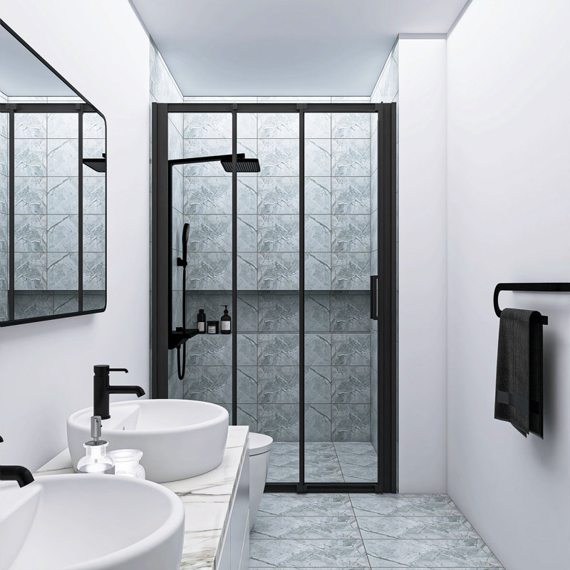 44-48" W X 70" H 3-Panel Sliding Frame Shower Door With 1/4" Clear Glass, Matte Black