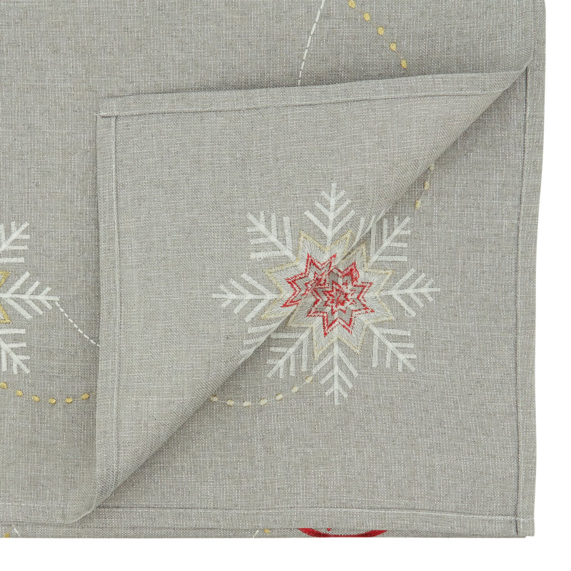 Silver Embroidered Ornaments Holiday Table Runner